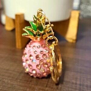 Pink Pineapple Rhinestone Keychain‎ Purse Charm Bag Accessory Bling